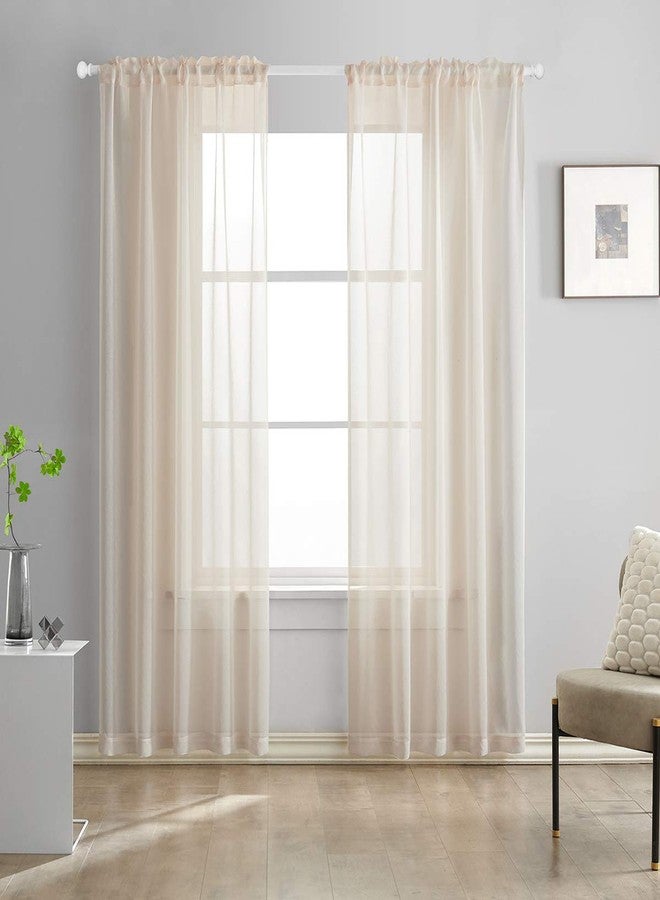 TOAVA DECO Beige Semi Sheer Curtains 84 Inches Long Faux Linen Beige Sheers Curtain for Bedroom Living Room Girls Kids Room 2 Panels 52x84 - Image 1